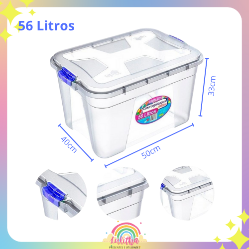 Caixa Organizadora Multiuso Transparente 56 Litros